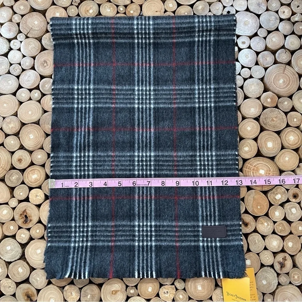 Hickey Freeman Mens 100% Cashmere Scarf Black Gray Red Plaid Check NWT $125